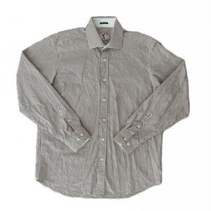 Bugatchi Classic Fit Mens Size L Button Down Shirt‎ Brown Gingham Long Sleeve